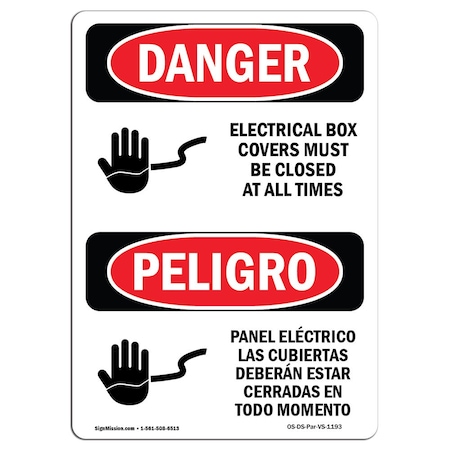 Signmission Safety Sign, OSHA Danger, 24" Height, Aluminum, Electrical Box Covers Bilingual Spanish OS-DS-A-1824-VS-1193